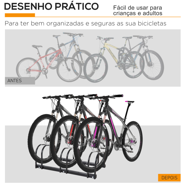 HOMCOM Estacionamento para 3 Bicicletas Suporte de Aço para Estacionar Bicicletas no Chão para Interior e Exterior 76x33x27 cm Preto - Image 6