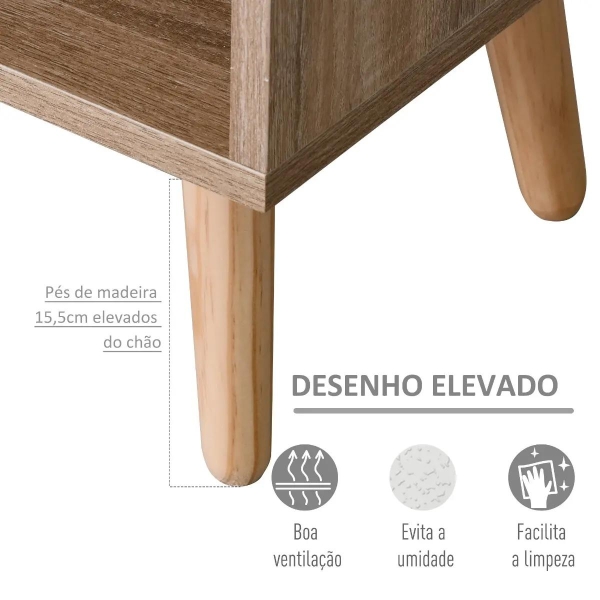 HOMCOM Móvel Aparador Alto Armário Auxiliar de Sala de Estar com 5 Compartimentos e 1 Porta Multiuso para Sala de Jantar Cozinha Dormitório 60x30x121cm Carvalho e Branco - Image 6