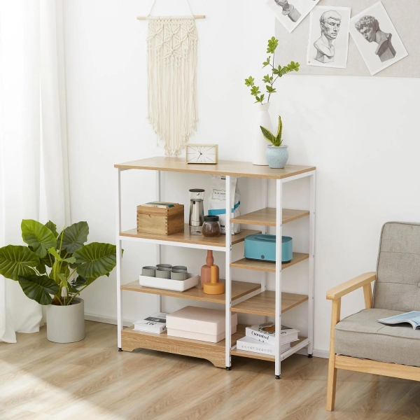 HOMCOM Estante Multiuso com 7 Prateleiras de Armazenamento para Utensílios Livros Plantas 90x40x95cm Madeira Natural - Image 9