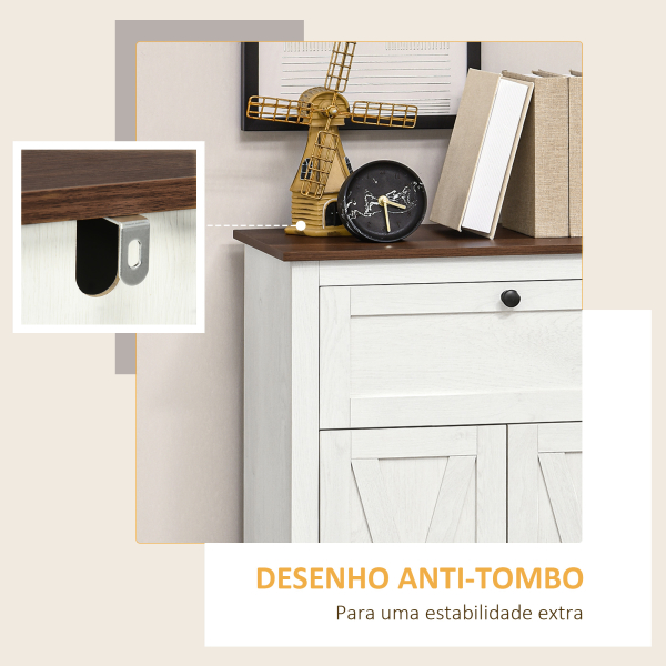 HOMCOM Aparador para Sala de Estar com Portas Duplas Gaveta e Prateleira Ajustável para Cozinha Dormitório 60x30x87,4 cm Branco - Image 6