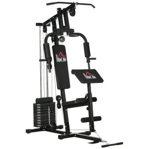 HOMCOM Máquina de Musculação com Placas de Peso de 45 kg Carga Máx. 100 kg para Treino Fitness em Casa Ginásio Preto