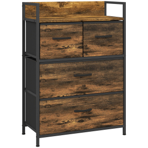 HOMCOM Cómoda de Quarto com 4 Gavetas Dobráveis Prateleira Aberta e Estrutura de Aço para Sala Entrada 60x29x85 cm Castanho Rústico