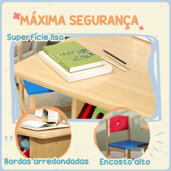 AIYAPLAY Mesa e Cadeiras para Crianças com 4 Cestos de Arrumação Conjunto de Móveis para Crianças acima de 3 Anos Madeira - Image 7