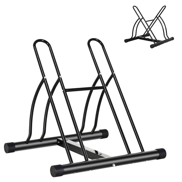 HOMCOM Suporte de Estacionamento Cruzado para 2 Bicicletas Aço Portátil 60x54x57 cm Preto