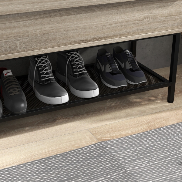 HOMCOM Banco Sapateira com Compartimento Oculto 84x39,5x61 cm Preto e Madeira - Image 9