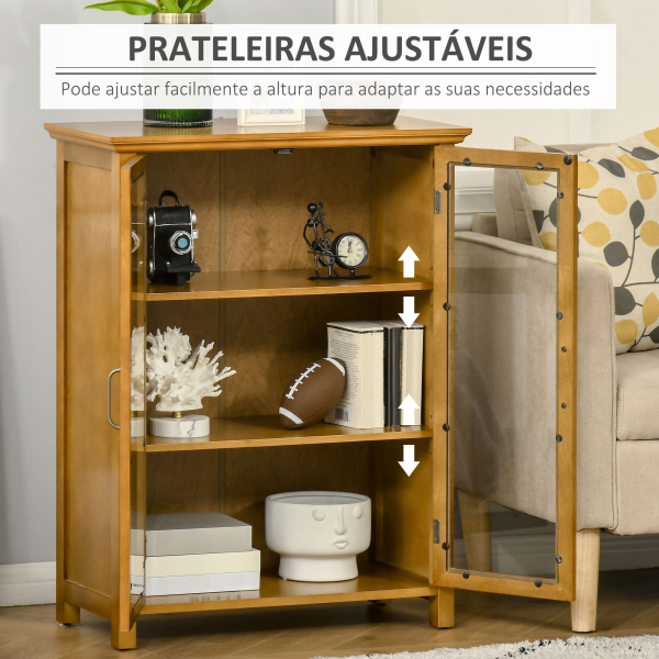 HOMCOM Aparador Auxiliar com 2 Portas de Vidro Armário de Sala de Estar Múltiuso com 2 Prateleiras Interiores Ajustáveis Estilo Rústico para Cozinha Sala de Jantar 66x31,8x86,8 cm Nogueira - Image 7