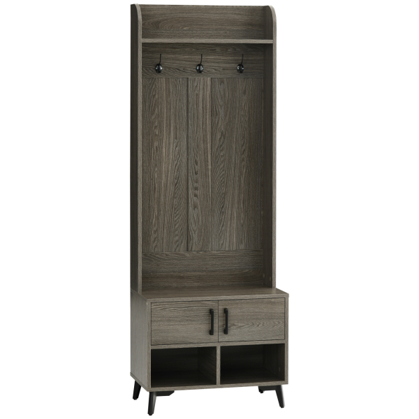 HOMCOM Móvel Cabide de Entrada com Sapateiro 3 Ganchos 2 Portas 2 Compartimentos e Prateleira de Armazenamento 60x34x170 cm Cinza