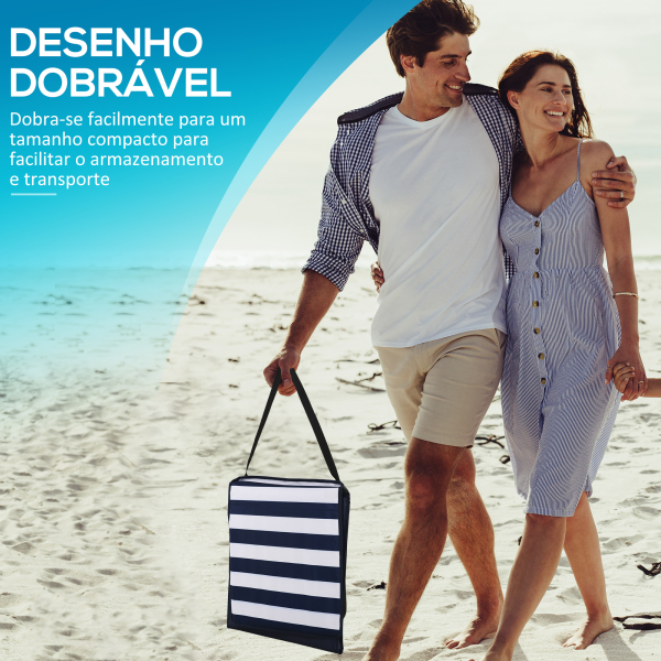 Outsunny Conjunto de 2 Esteiras de Praia Dobrável Esteiras Acolchoadas com Encosto Reclinável  142x51x40 cm Branco e Azul - Image 6