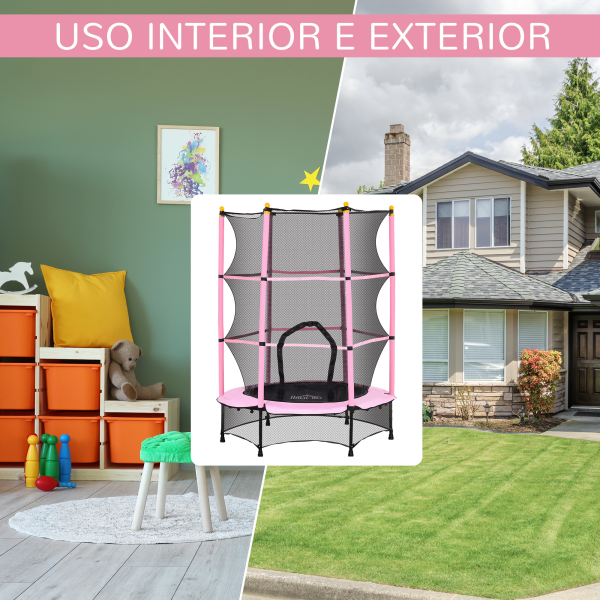 HOMCOM Trampolim para Crianças com Rede de Segurança e Estrutura de Aço para Interiores e Exteriores Carga 50kg Ø140x190 cm Rosa - Image 5
