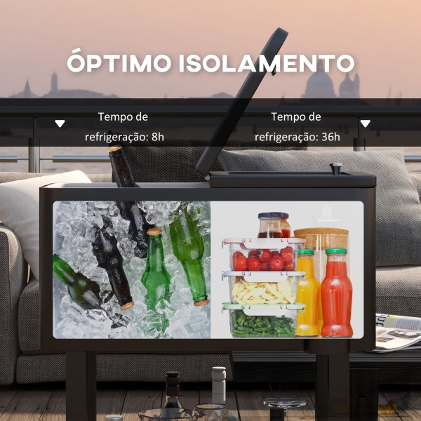 Outsunny Carrinho Refrigerador de Bebidas de 56L com Rodas Abridor de Garrafas e Prateleira para Pátio Festas 67x35x80 cm Preto - Image 4