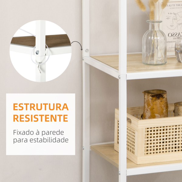 HOMCOM Estante de Armazenamento para Livros com Estrutura de Aço para Escritório Sala de Estar Estúdio 83x34x180cm Carvalho e Branco - Image 6