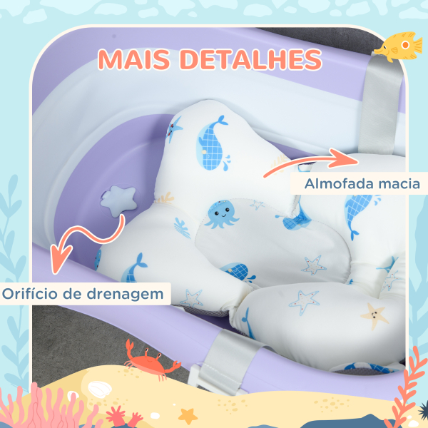 ZONEKIZ Banheira para Bebé Recém Nascido Dobrável 40L com Almofada Pés Antiderrapantes e Orifício de Drenagem 83x48x23,5 cm Roxo - Image 7