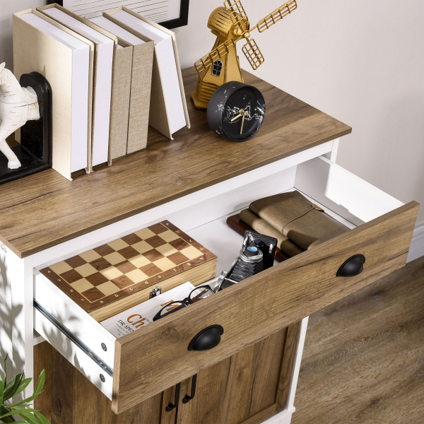 HOMCOM Aparador para Sala de Estar com Gaveta 2 Portas e Prateleira Ajustável 78,5x39x89,4 cm Marrom e Branco - Image 8
