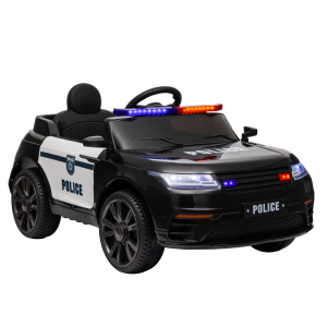 AIYAPLAY Carro Elétrico de Policia para Crianças com Bateria 12V Controlo Remoto Farol Buzina Sirene e Música 112x66x50 cm Preto