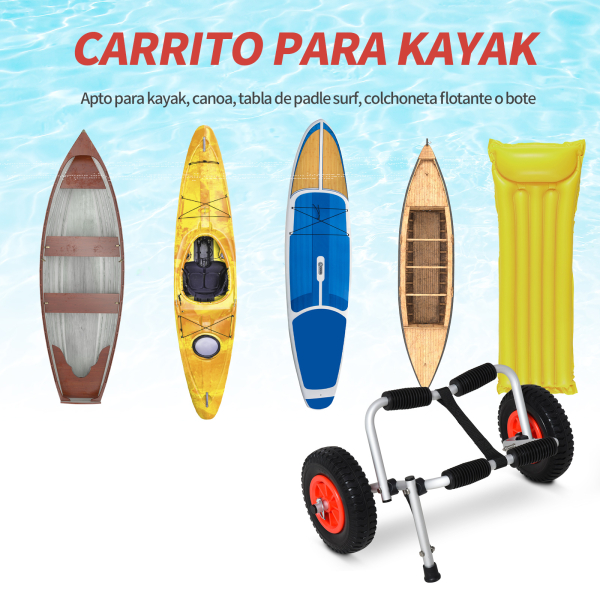 HOMCOM Carrinho de transporte dobrável para caiaque carga 75 kg de alumínio ajuste universal com rodas para barco canoa 57,5x33x24 cm prata - Image 6