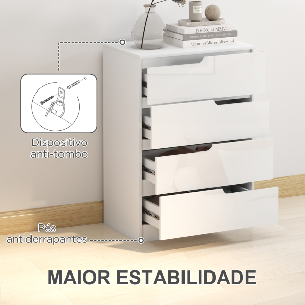 HOMCOM Cómoda com 4 Gavetas Cómoda de Dormitório Moderna com Sistema Anti-Tombo 60x40x85 cm Branco - Image 6
