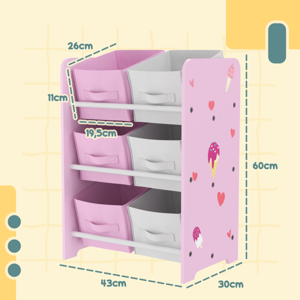 AIYAPLAY Estante para Brinquedos com 6 Caixas de Tecido não Tecido Amovíveis Organizador de Brinquedos para 43x30x60 cm Rosa - Image 3