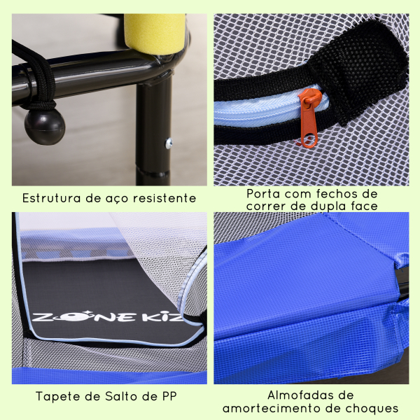 ZONEKIZ Trampolim para Crianças com Rede de Segurança 122x122x97 cm Azul - Image 5