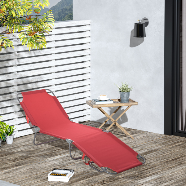 Outsunny Espreguiçadeira Dobrável Espreguiçadeira de Jardim com Encosto Ajustável em 5 Posições para Terraço 187x55x24 cm Vermelho - Image 2