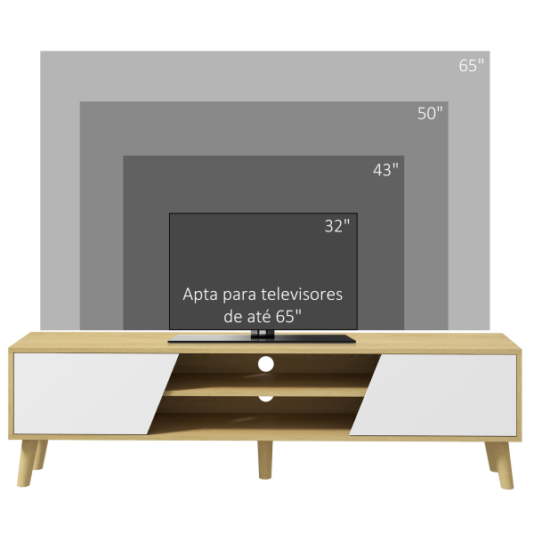 HOMCOM Móvel de TV com 2 Portas e 2 Estantes  para Televisores de até 65 Polegadas 150x30x42 cm Madeira e Branco - Image 6