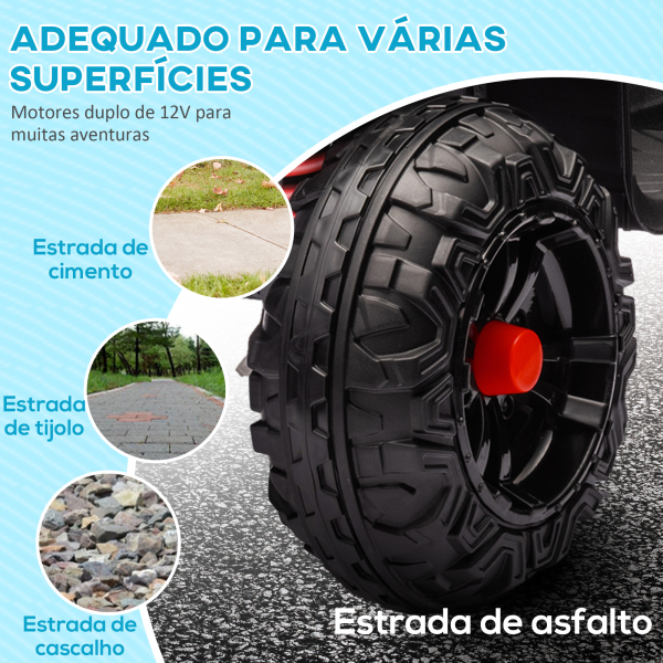 AIYAPLAY Quadriciclo Elétrico para Crianças com Bateria 12V Faróis e Música Carga 30 kg 85x55,5x62 cm Vermelho - Image 6