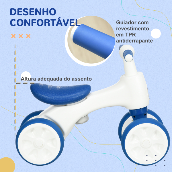 AIYAPLAY Bicicleta sem Pedais para Crianças de 18-36 Meses com Guiador Antiderrapante e 4 Rodas de Ø17 cm  56x30x42 cm Azul - Image 5