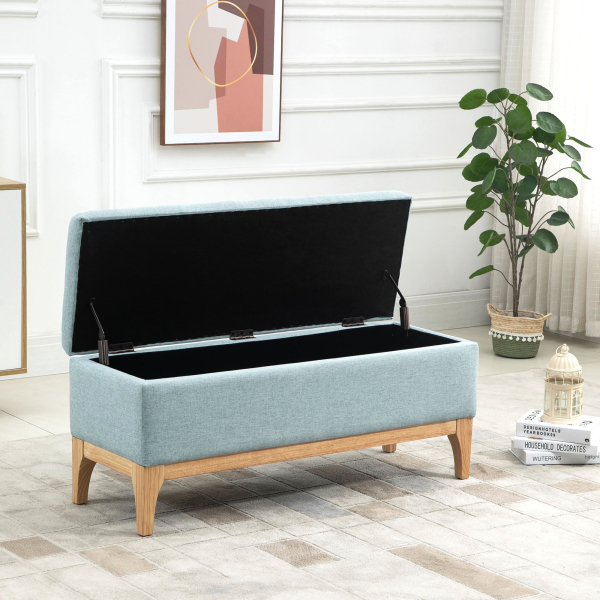 HOMCOM Banco Pé de Cama com Arrumação 72L Estofado em Linho com Pés de Madeira e Almofadas Ajustáveis  110x39x45 cm Cinzento Azulado - Image 9