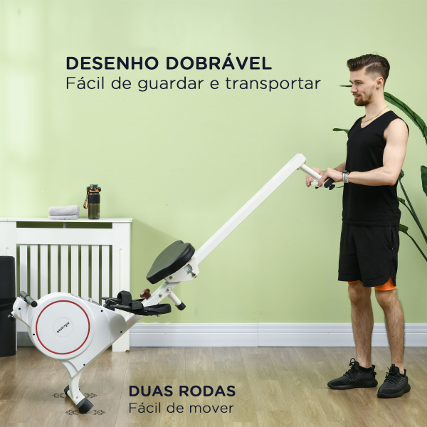 SPORTNOW Máquina de Remo Dobrável com Resistência de 8 Níveis Ecrã LCD e 2 Rodas de Transporte 180x48x60 cm Branco - Image 5