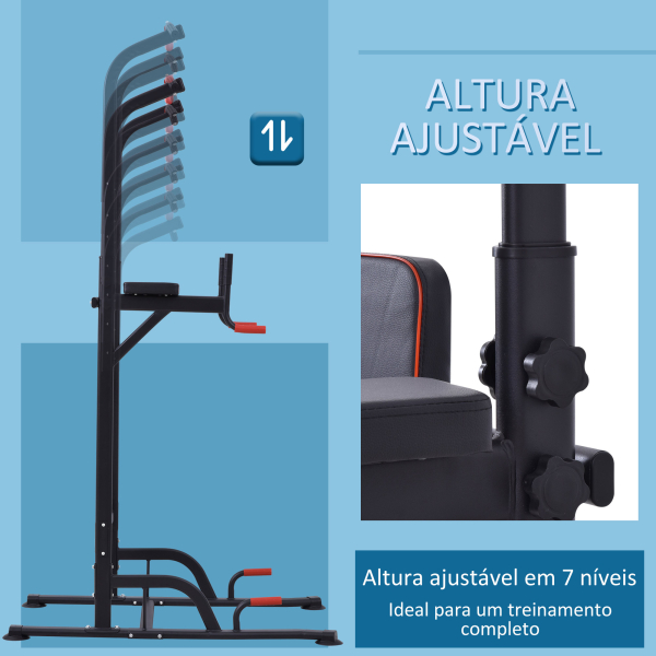 HOMCOM Torre de Exercícios Estação Multifuncional Altura Ajustável com 7 Orifícios para Treinamento Fitness para Casa Academia Escritório Carga Máxima 120kg 123x98x189-239cm Preto e Vermelho - Image 6
