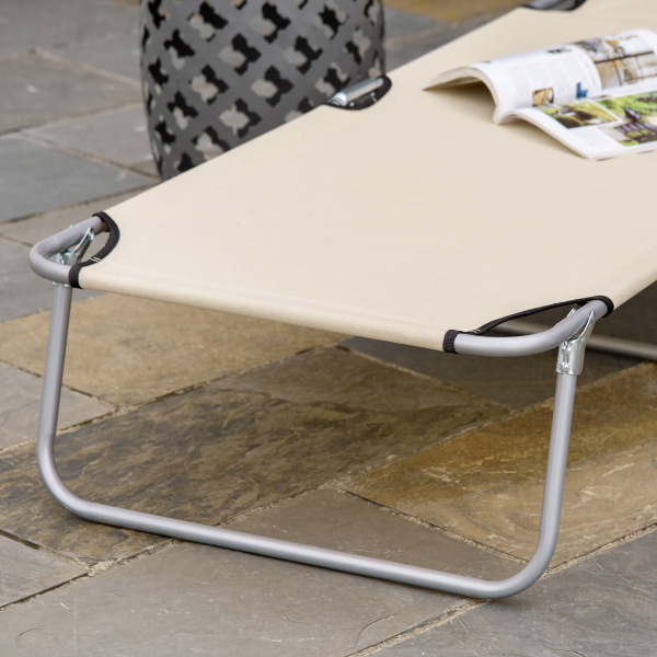 Outsunny Espreguiçadeira de Jardim Dobrável com Toldo Removível e Ajustável  e Encosto Ajustável 187x58x36 cm Bege - Image 9