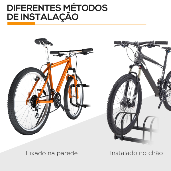 HOMCOM Estacionamento para 3 Bicicletas Suporte de Aço para Estacionar Bicicletas no Chão para Interior e Exterior 76x33x27 cm Preto - Image 9