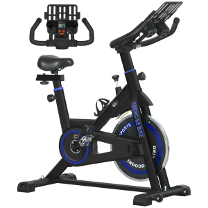 HOMCOM Bicicleta Estática com Volante de Inércia 8 kg Ecrã LCD Guiador e Assento Ajustáveis 103x53x110-114 cm Azul