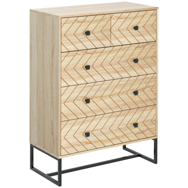 HOMCOM Cómoda com 5 Gavetas Estilo Retrô Móvel Auxiliar de Madeira para Sala de Estar Corredor 80x39,5x110 cm Madeira e Preto - Image 9