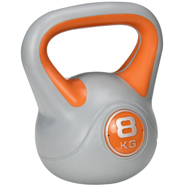 SPORTNOW Kettlebell 8kg Peso Russo com Revestimento de PU e Enchimento de Areia para Treinamento 20x14x24cm Laranja e Cinza