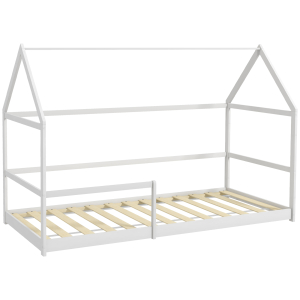 AIYAPLAY Cama Infantil 90x190 cm em Forma de Casa com Barreira Protetora Cama Casinha de Madeira Carga 60 kg Branco