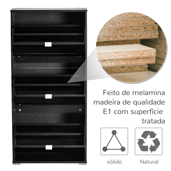 HOMCOM Armário de Sapatos Moderno Sapateira para Corredor Entrada com 6 Prateleiras de Armazenamento Espaço de Exibição 60x26x124cm Preto - Image 5