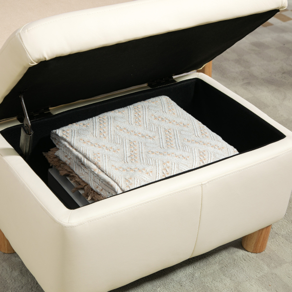 HOMCOM Baú de Armazenamento para Dormitório 33L Puff de Armazenamento Estofado em PU Banco de Arrumação 60x38x40 cm Creme - Image 8