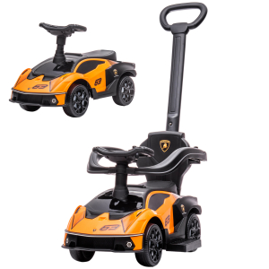 AIYAPLAY Carro Andador Lamborghini Essenza SCV2 Carro Andador com Buzina Guiador e Grade de Segurança 86,5x40x89,5cm Laranja