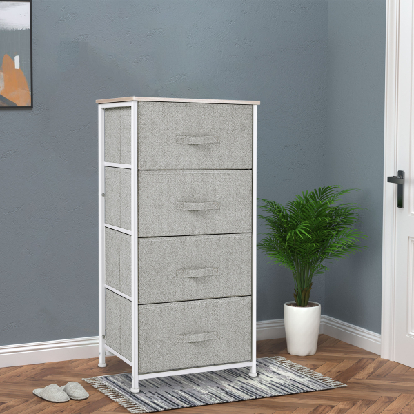 HOMCOM Cómoda Organizador com 4 Gavetas de tecido para sala de estar quarto 45x30x92cm - Image 2