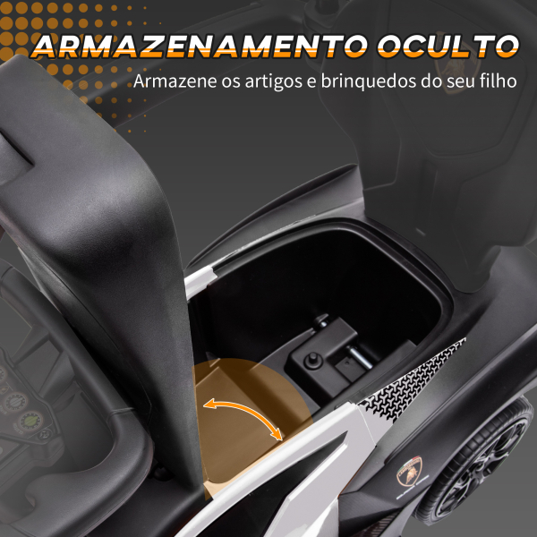 AIYAPLAY 2 em 1 Carro Andador para Crianças 12-36 Meses Lamborghini Essenza SCV2 Carro Andador com Buzina Guiador e Grade de Segurança Removível 86,5x40x89,5cm Branco e Preto - Image 5