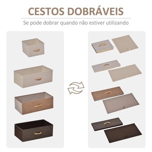 HOMCOM Cómoda de Tecido com 5 Cestos Removíveis e Dobráveis Base Elevada Móvel de Armazenamento para Dormitório Sala de Estar 58x29x99cm Multicor - Image 5