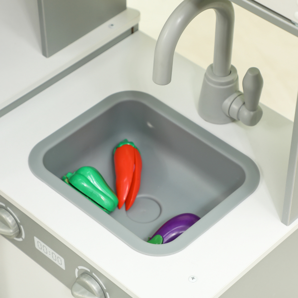 AIYAPLAY Cozinha de Madeira para Crianças com Sons Forno Lavatório Micro-Ondas Máquina de Gelo e Acessórios 110x80x91 cm Cinza - Image 8