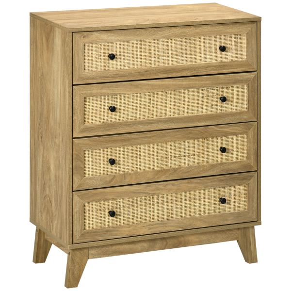 HOMCOM Cómoda com 4 Gavetas Cómoda de Madeira com Gavetas de Vime e Pés Elevados 80x35x95cm Madeira