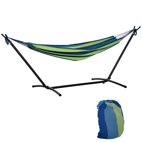 Outsunny Cama Rede com Suporte 310x117 cm com Bolsa de Transporte Altura Ajustável Capacidade 120 kg para Campismo Pátio Verde e Azul