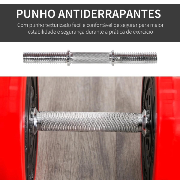 HOMCOM Conjunto de Halteres 30kg Ajustáveis 2 em 1 com Barras e Extensor para Treinamento de Força Levantamento de Pesos para Casa Academia Preto e Vermelho - Image 7