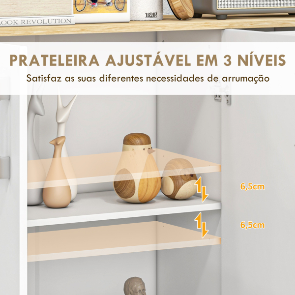 HOMCOM Aparador Sala de Estar Moderno com 2 Gavetas 2 Armários e Prateleiras Ajustáveis 90x30x75,5 cm Branco e Madeira - Image 5