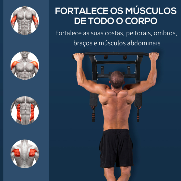 HOMCOM Barra de Elevações de Parede Barra de Pull Up de Aço Multifuncional para Treinos Fitness Treino em Casa Carga Máx.120kg  93x72x48cm Preto - Image 5