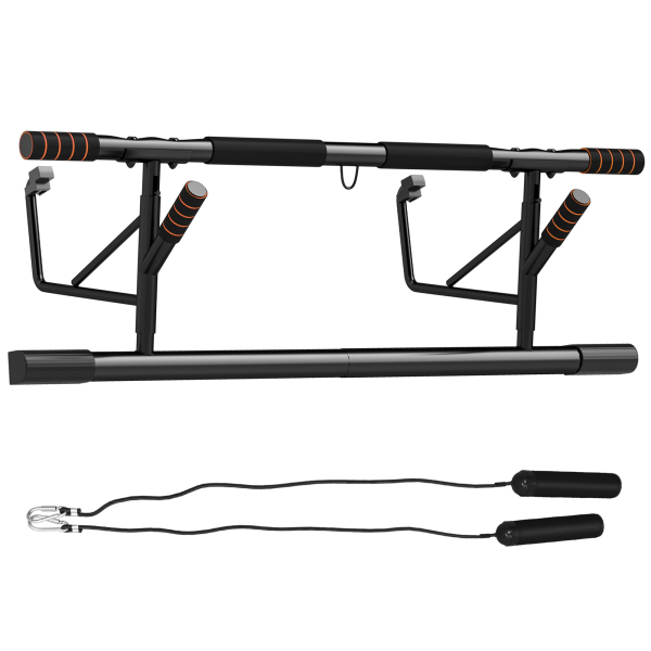 SPORTNOW Barra de Elevação Multifuncional Barra de Elevação de Parede com Bandas Elásticos de Resistência 100x50x27 cm Preto e Laranja