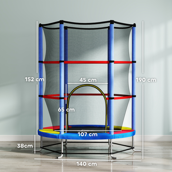 HOMCOM Trampolim Infantil Ø140x190 cm Trampolim para Crianças de 3-6 Anos com Rede de Segurança Carga 45 kg para Interior Azul - Image 3