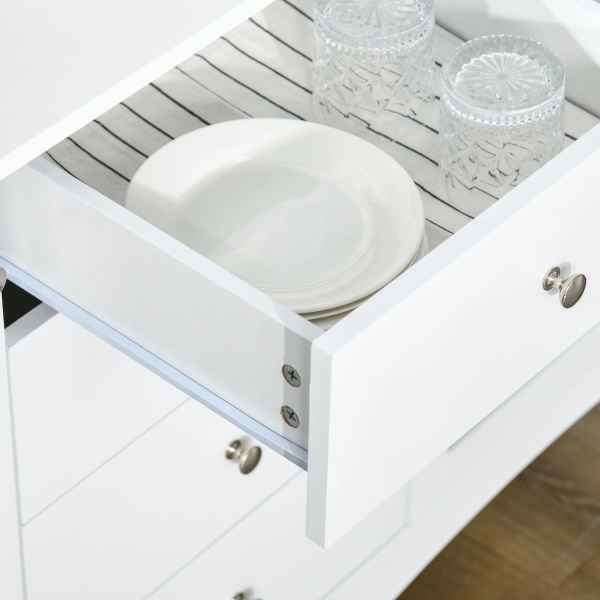 HOMCOM Aparador de Cozinha Armário Buffet com 2 Armários Porta de Vidro Prateleira Interior Ajustável e 4 Gavetas para Sala de Jantar Sala de Estar 136x45x85cm Branco - Image 9